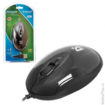 Мышь проводная DEFENDER Phantom MM-320, USB, 2 кнопки + 1 колесо-кнопка, оптическая, черная, 52818