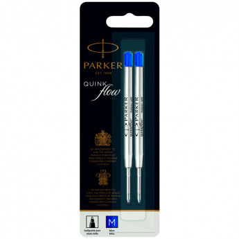 Стержень шариковый объемный Parker 'QuinkFlow Ball Point' синий, 98мм, 1,0мм, метал.корпус, 2шт, блистер, комплект 2 шт