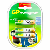 Батарейки аккумуляторные Ni-Mh мизинчиковые 6шт (ПРОМО 4+2) ААА (HR03) 930 mAh, GP, 1, 100AAAHC4/2