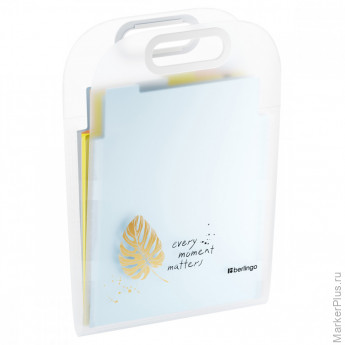 Папка 6 отделений Berlingo "Eco", А4, вертикальная, с ручкой, 650мкм, прозрачная, с рисунком