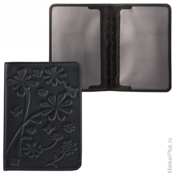 Обложка для паспорта FABULA "Astra", натуральная кожа, декоративное тиснение, черная, O.50.SL