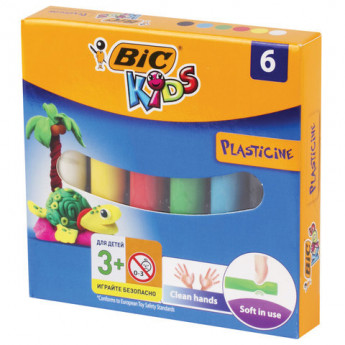 Пластилин мягкий BIC Kids, 6 цветов, 60г, картонная упаковка, 947712