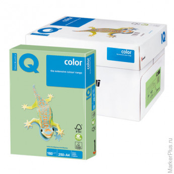 Бумага цветная IQ color, А4, 160 г/м2, 250 л., пастель, зеленая, MG28