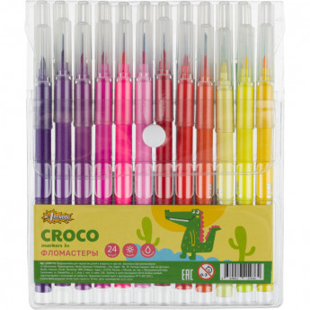 Фломастеры набор №1School Croco 24цв., прозр.колп,смыв,ПВХ-пакет c кнопкой