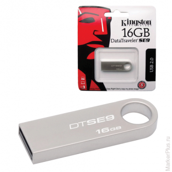 Флэш-диск 16 GB, KINGSTON Data Traveler SE9, USB 2.0, металлический корпус, серебристый, DTSE9H/16GB