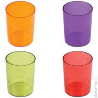 Подставка-органайзер СТАММ (стакан для ручек), 4 цвета ассорти, тонированный (красный, зеленый, оранжевый, фиолетовый), СН60