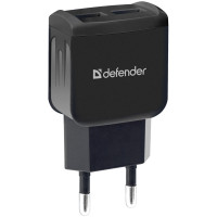 Зарядное устройство сетевое Defender EPA-13, 2xUSB, 2.1А output, пакет, черный