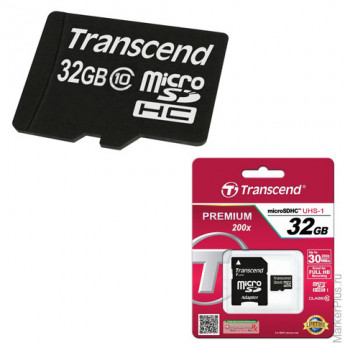 Карта памяти micro SDHC, 32 GB, TRANSCEND, скорость передачи данных 30 МБ/сек (class 10), TS32GUSDC1