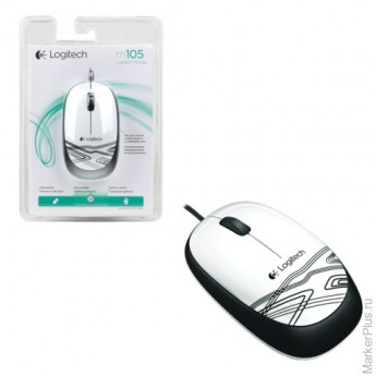 Мышь проводная LOGITECH M105, USB, 2 кнопки + 1 колесо-кнопка, оптическая, белая, 910-003117