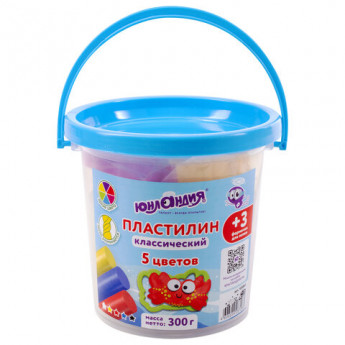 Пластилин в ведерке ЮНЛАНДИЯ 'ПОДВОДНЫЙ МИР', 5 цветов, 300 г, 3 формочки, ВЫСШЕЕ КАЧЕСТВО, 105860