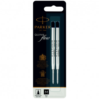 Стержень шариковый объемный Parker 'QuinkFlow Ball Point' черный, 98мм, 1,0мм, метал.корпус, 2шт, блистер, комплект 2 шт