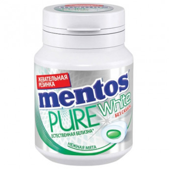 Жевательная резинка MENTOS Pure White (Ментос) "Нежная мята", 54 г, банка, ш/к 98051, 67843