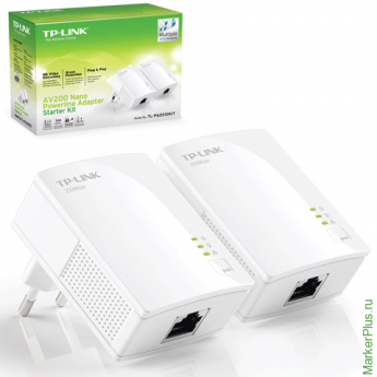 Адаптер-PowerLine TP-LINK TL-PA2010KIT, 1 WAN, 10/100 Мбит/с, по сети 200 Мбит/с, 2 штуки