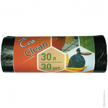 Мешки для мусора ПНД(Ecoclean) 30л*30шт/рул, 6мкм, черный