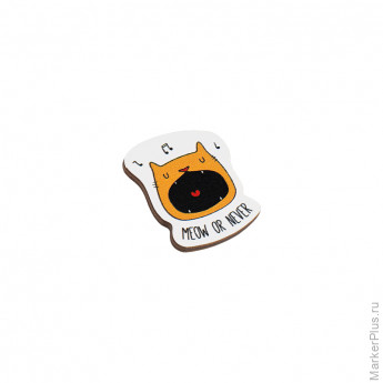 Значок деревянный MESHU "Meow", прямая УФ-печать, 2,9*3,4см