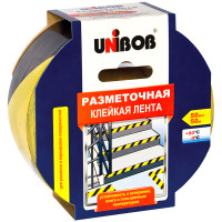 Клейкая лента разметочная Unibob, 50мм*50м, желто-черная, инд.упаковка