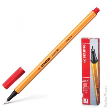 Ручка капиллярная (линер) STABILO "Point", КРАСНАЯ, корпус оранжевый, толщина письма 0,4 мм, 88/40