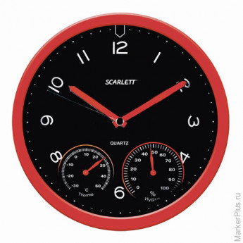 Часы настенные SCARLETT SC-WC1011O, круг, черные, красная рамка, 31x31x5,2 см, SC - WC1011O