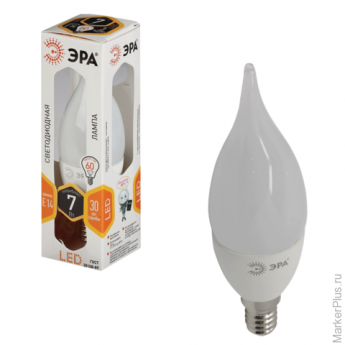 Лампа светодиодная ЭРА, 7 (60) Вт, цоколь E14, "свеча на ветру", теплый белый свет, 30000 ч., LED sm