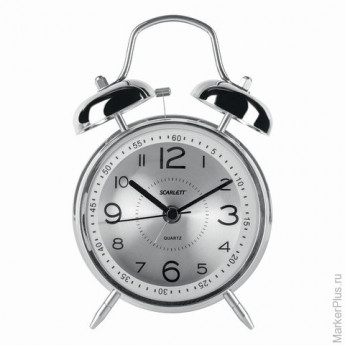 Часы-будильник SCARLETT SC-AC1008M, повтор сигнала, механический сигнал, пластик/металл, серебристые