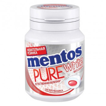 Жевательная резинка MENTOS Pure White (Ментос) 'Клубника', 54 г, банка, ш/к 98068, 67842