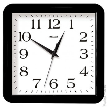 Часы настенные САЛЮТ П-А6-010, квадрат, белые, черная рамка, 29,5х30х4 см