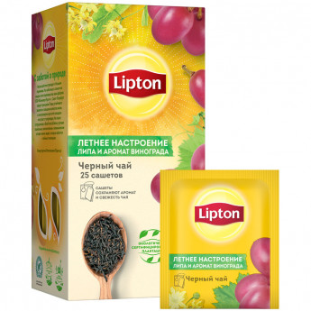 Чай Lipton "Липа и аромат винограда", черный, 25 пакетиков-сашетов по 1,5г
