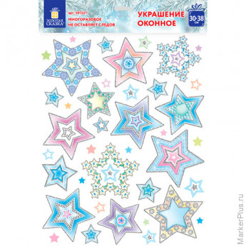 Украшение для окон и стекла ЗОЛОТАЯ СКАЗКА "Цветные снежинки 3", 30*38см, ПВХ, 591221