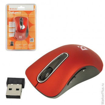 Мышь беспроводная DEFENDER Datum MM-075, USB, 4 кнопки + 1 колесо-кнопка, оптическая, красная, 52076