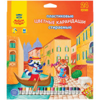 Карандаши цветные пластиковые Мульти-Пульти 'Енот в Венеции' 24цв.,стираемые, с ласт.,заточ.,картон, 3 шт/в уп