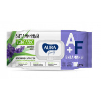 Салфетки влажные AURA FAMILY с антибактериальным эффектом с крышкой 180шт, комплект 180 шт
