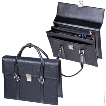 Портфель-сумка женский из кожзама, на замке, 360х270х100 мм, черный, 2-236