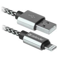 Кабель Defender ACH01-03T PRO USB(AM) - Lightning(M), для Apple, 2.1A output, в оплетке, 1m, белый