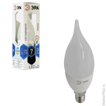 Лампа светодиодная ЭРА, 7 (60) Вт, цоколь E14, "свеча на ветру", холодный белый свет, 30000 ч., LED 
