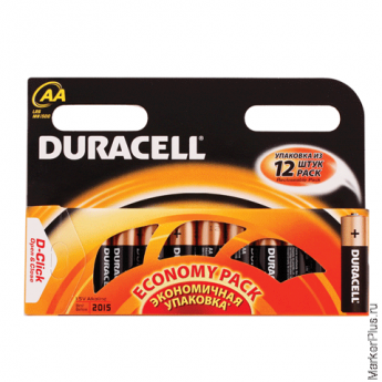 Батарейки КОМПЛЕКТ 12 шт., DURACELL Basic ОРИГИНАЛ, AA (LR6, 15А), алкалиновые, пальчиковые, комплект 12 шт