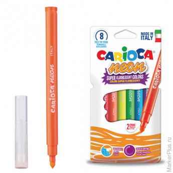 Фломастеры CARIOCA "Neon", 8 цветов, флуоресцентные, суперсмываемые, картонный конверт, 427