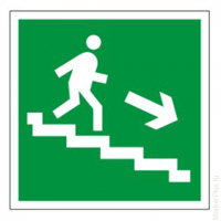 Знак эвакуационный "Направление к эвакуационному выходу по лестнице НАПРАВО вниз", квадрат 200х200мм