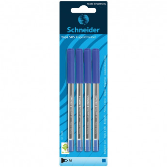 Набор шариковых ручек Schneider 'Tops 505 M', 4шт., синий, 1,0 мм, прозрачный корпус, блистер, комплект 4 шт