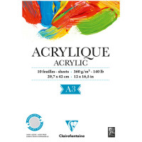 Альбом для акрила 10л., А3, на склейке Clairefontaine 'Acrylic', 360г/м2
