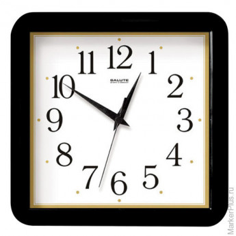 Часы настенные САЛЮТ П-А6-017, квадрат, белые, черная рамка, 29,5х30х4 см