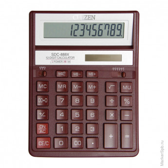 Калькулятор настольный SDC-888XRD 12 разрядов, двойное питание, 158*203*31 мм, красный