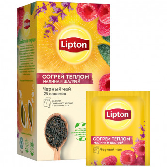 Чай Lipton "Малина и шалфей", черный, 25 пакетиков-сашетов по 1,5г