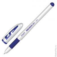 Ручка гелевая STAFF корпус белый, 0,5мм, резиновый держатель, 142394, синяя