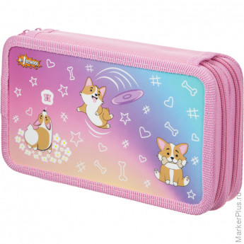 Пенал №1School Corgi time 2 отд., ламинат, софт тач, 190x110 мм, ПКК 11-6