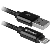 Кабель Defender ACH01-03T PRO USB(AM) - Lightning(M), для Apple, 2.1A output, в оплетке, 1m, черный