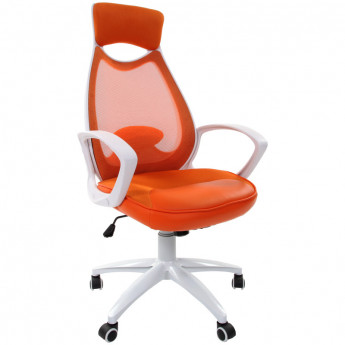 Кресло руководителя "Chairman 840" PL, белый пластик, сетка/экокожа оранжевая