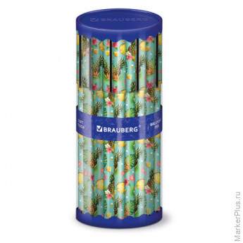 Ручка шариковая BRAUBERG SOFT TOUCH GRIP "PINEAPPLE", СИНЯЯ, мягкое покрытие, узел 0,7 мм, 143718