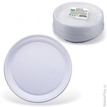 Одноразовые тарелки "Стандарт", десертные d=170 мм, комплект 100 шт., ЛАЙМА, белые, ПП, для холодного/горячего, 602648