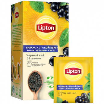 Чай Lipton "Черная смородина и мята", черный, 25 пакетиков-сашетов по 1,5г