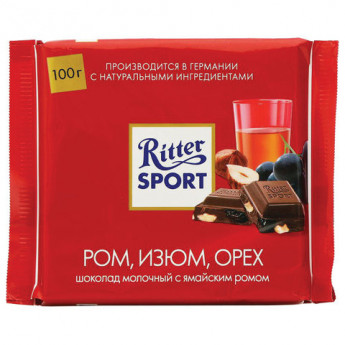 Шоколад RITTER SPORT "Ром, изюм, орех", молочный, 100 г, ш/к 12005, RU126
